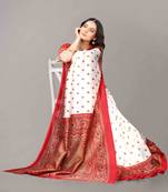 Red printed art silk saree with blouse