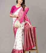 Pink printed art silk saree with blouse