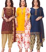 Salwar Studio Women's Pack of 3 Synthetic Printed Unstitched Dress Material Combo