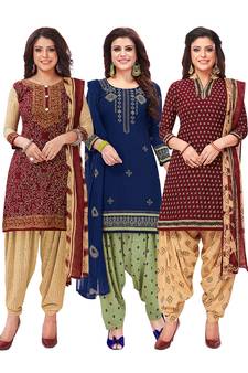 Salwar Studio Women's Pack of 3 Synthetic Printed Unstitched Dress Material Combo