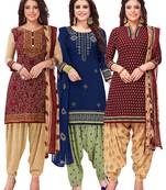 Salwar Studio Women's Pack of 3 Synthetic Printed Unstitched Dress Material Combo