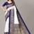 Navy blue printed art silk saree with blouse