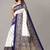 Navy blue printed art silk saree with blouse