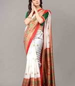 Red printed art silk saree with blouse