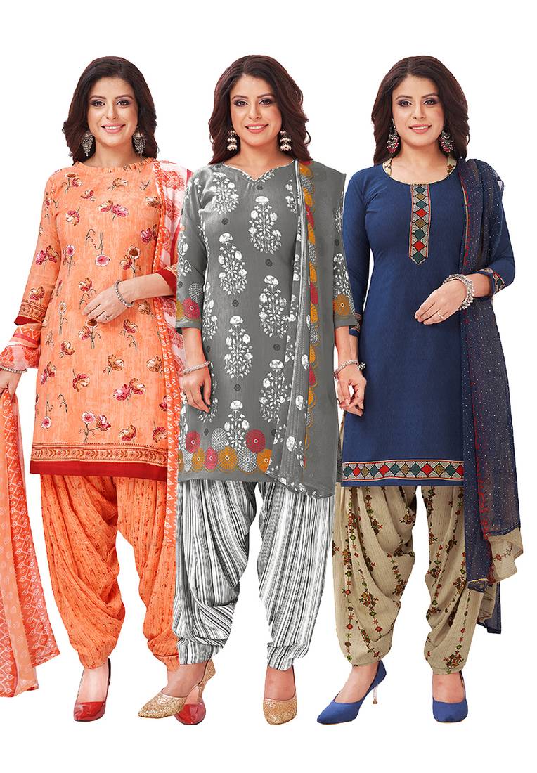 Salwar Studio Women's Pack of 3 Synthetic Printed Unstitched Dress Material Combo