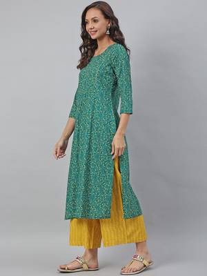 Green printed cotton kurtas-and-kurtis 3