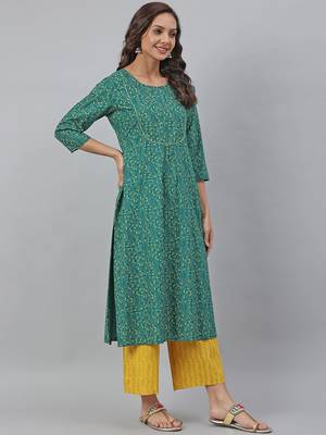 Green printed cotton kurtas-and-kurtis 4