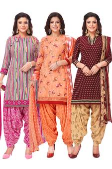 Salwar Studio Women's Pack of 3 Synthetic Printed Unstitched Dress Material Combo