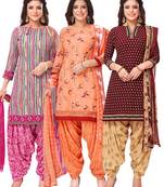 Salwar Studio Women's Pack of 3 Synthetic Printed Unstitched Dress Material Combo