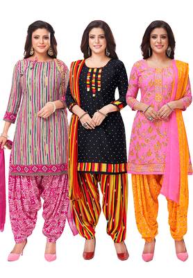 Salwar Studio Women's Pack of 3 Synthetic Printed Unstitched Dress Material Combo 1