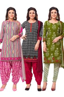 Salwar Studio Women's Pack of 3 Synthetic Printed Unstitched Dress Material Combo