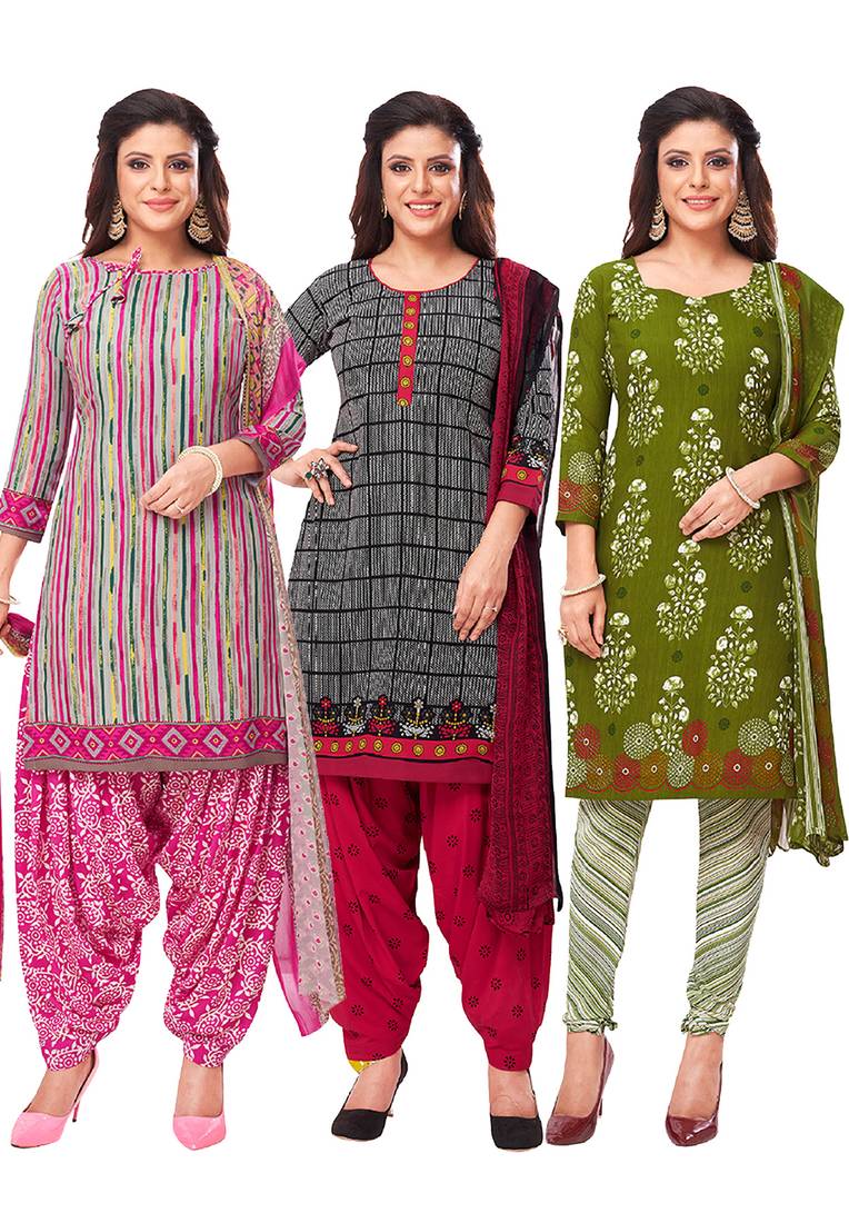 Salwar Studio Women's Pack of 3 Synthetic Printed Unstitched Dress Material Combo
