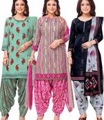 Salwar Studio Women's Pack of 3 Synthetic Printed Unstitched Dress Material Combo