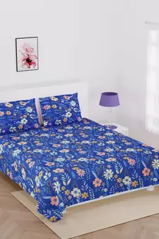 Jaipuri Print Single bed bedsheet 60 x90 in  with Single Pillow cover 18x27 in