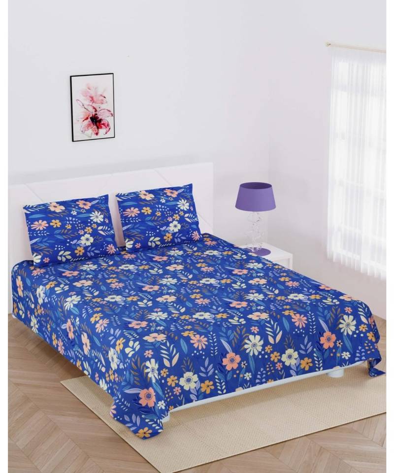 Jaipuri Print Single bed bedsheet 60 x90 in  with Single Pillow cover 18x27 in