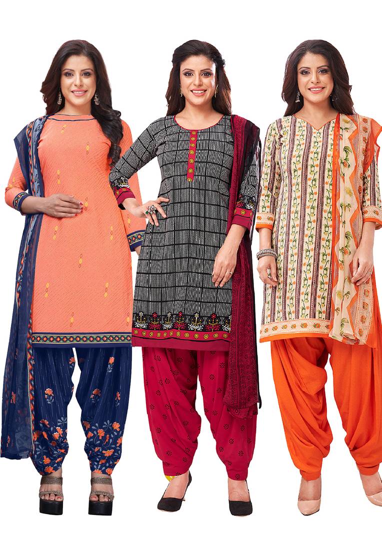 Salwar Studio Women's Pack of 3 Synthetic Printed Unstitched Dress Material Combo