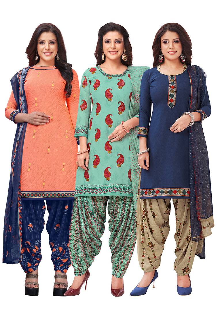 Salwar Studio Women's Pack of 3 Synthetic Printed Unstitched Dress Material Combo