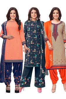 Salwar Studio Women's Pack of 3 Synthetic Printed Unstitched Dress Material Combo