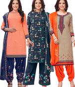 Salwar Studio Women's Pack of 3 Synthetic Printed Unstitched Dress Material Combo