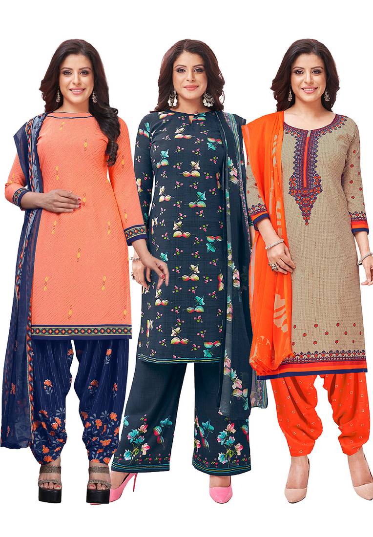 Salwar Studio Women's Pack of 3 Synthetic Printed Unstitched Dress Material Combo
