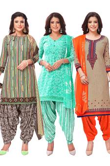 Salwar Studio Women's Pack of 3 Synthetic Printed Unstitched Dress Material Combo