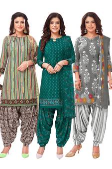Salwar Studio Women's Pack of 3 Synthetic Printed Unstitched Dress Material Combo