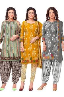 Salwar Studio Women's Pack of 3 Synthetic Printed Unstitched Dress Material Combo