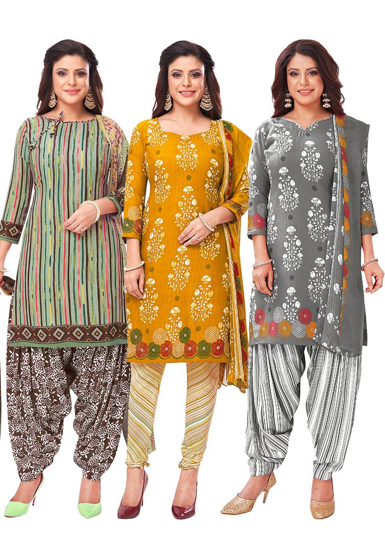 Salwar Studio Women's Pack of 3 Synthetic Printed Unstitched Dress Material Combo