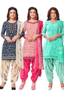 Salwar Studio Women's Pack of 3 Synthetic Printed Unstitched Dress Material Combo