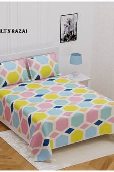 Jaipuri Print Single bed bedsheet 60 x90 in  with Single Pillow cover 18x27 in