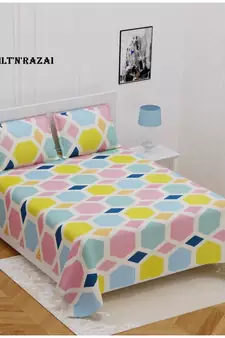 Jaipuri Print Single bed bedsheet 60 x90 in  with Single Pillow cover 18x27 in