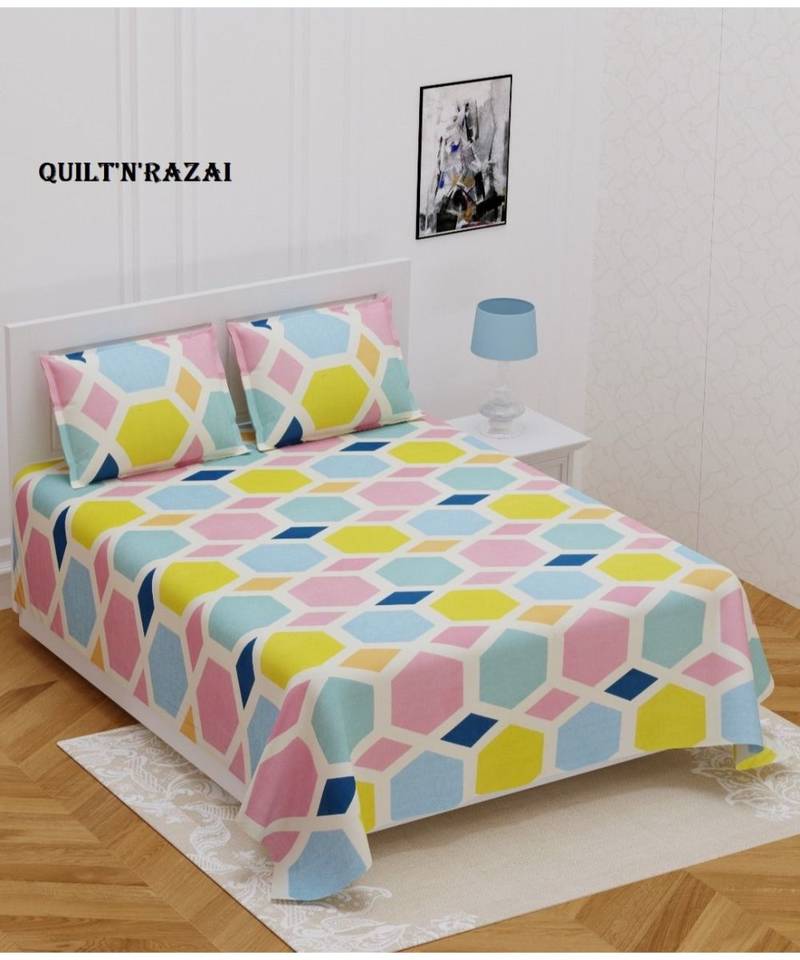Jaipuri Print Single bed bedsheet 60 x90 in  with Single Pillow cover 18x27 in