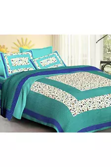 Jaipuri Print Single bed bedsheet 60 x90 in  with Single Pillow cover 18x27 in