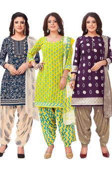Salwar Studio Women's Pack of 3 Synthetic Printed Unstitched Dress Material Combo
