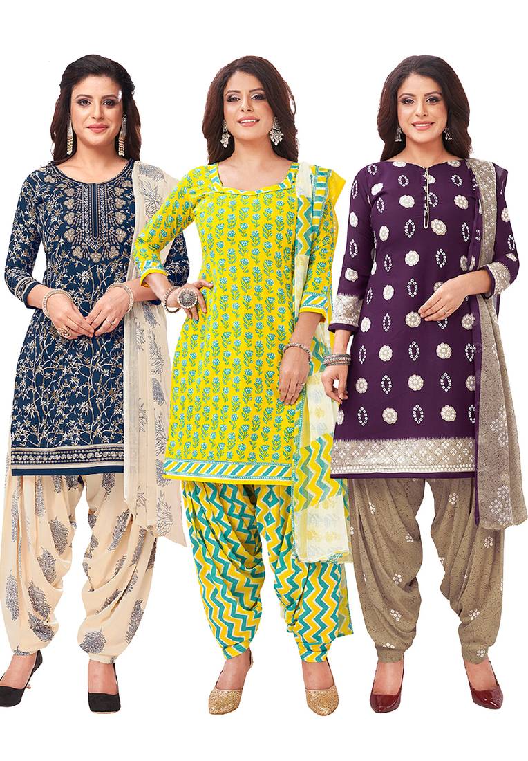 Salwar Studio Women's Pack of 3 Synthetic Printed Unstitched Dress Material Combo