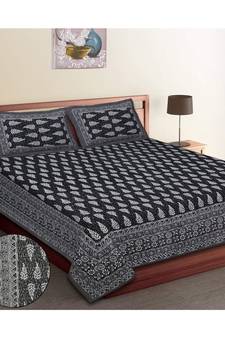 Jaipuri Print Single bed bedsheet 60 x90 in  with Single Pillow cover 18x27 in