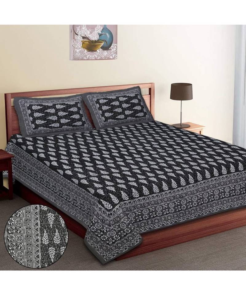 Jaipuri Print Single bed bedsheet 60 x90 in  with Single Pillow cover 18x27 in