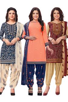 Salwar Studio Women's Pack of 3 Synthetic Printed Unstitched Dress Material Combo