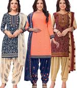 Salwar Studio Women's Pack of 3 Synthetic Printed Unstitched Dress Material Combo