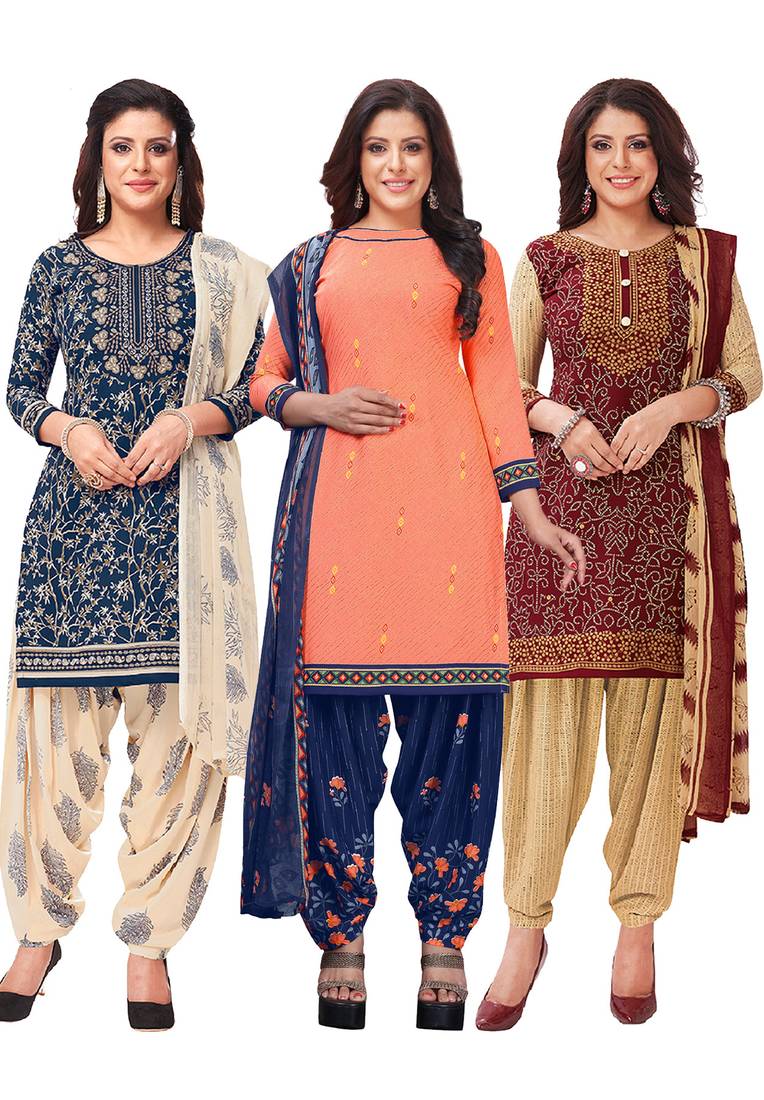 Salwar Studio Women's Pack of 3 Synthetic Printed Unstitched Dress Material Combo