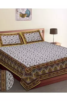 Jaipuri Print Single bed bedsheet 60 x90 in  with Single Pillow cover 18x27 in