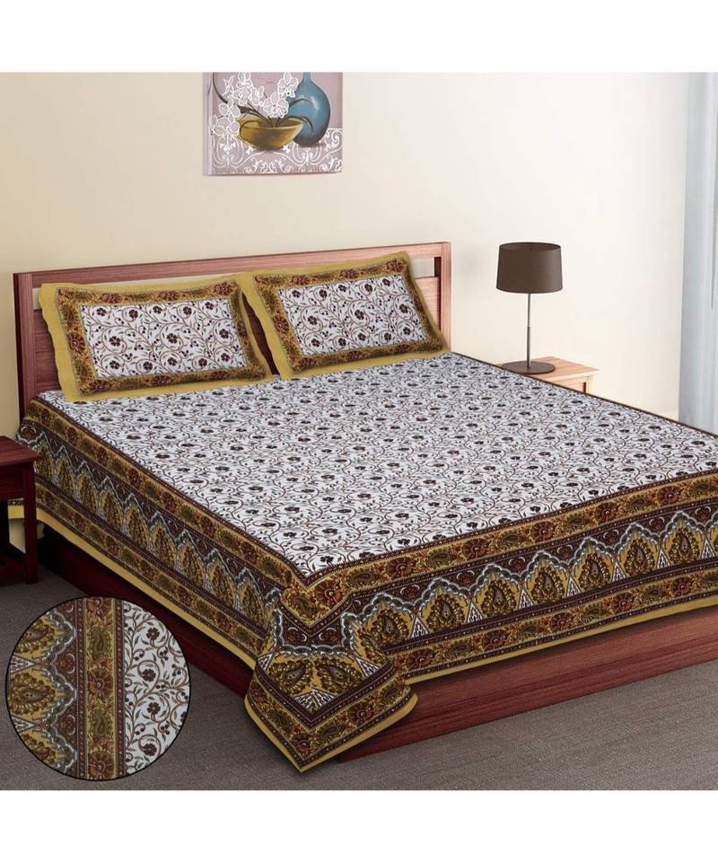 Jaipuri Print Single bed bedsheet 60 x90 in  with Single Pillow cover 18x27 in