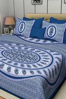 Jaipuri Print Single bed bedsheet 60 x90 in  with Single Pillow cover 18x27 in
