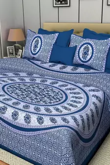 Jaipuri Print Single bed bedsheet 60 x90 in  with Single Pillow cover 18x27 in
