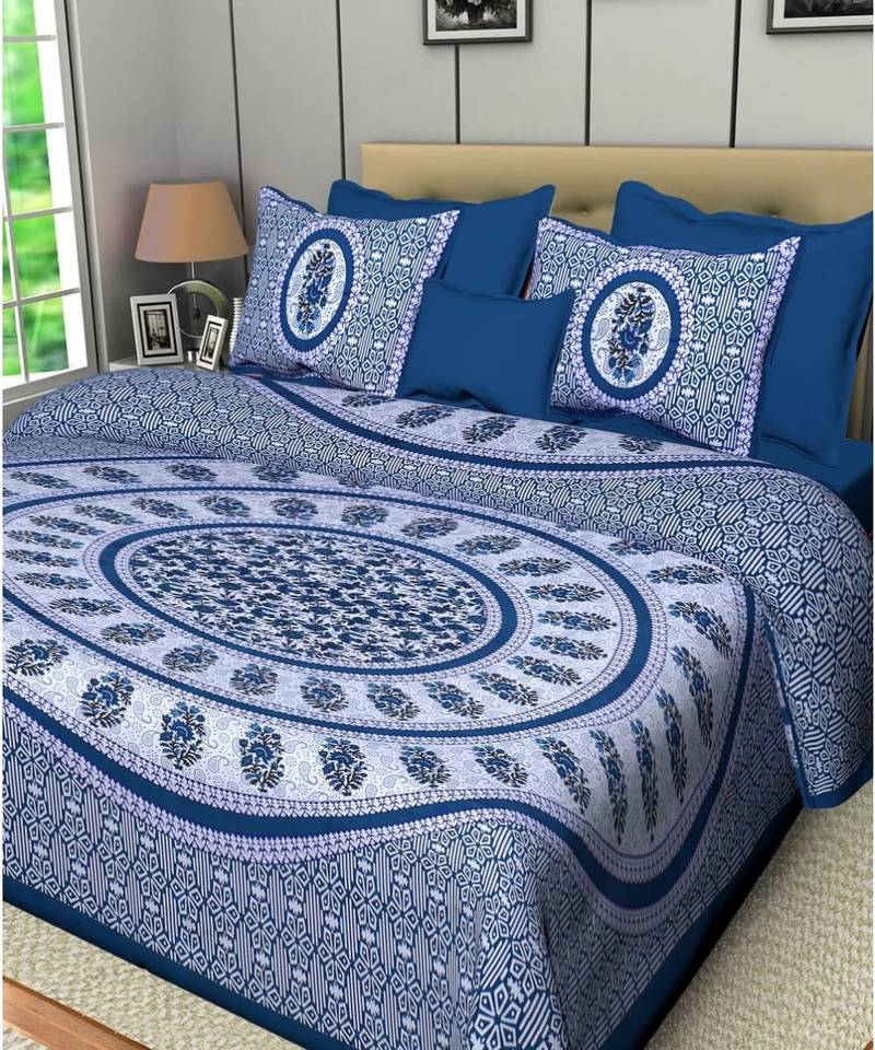 Jaipuri Print Single bed bedsheet 60 x90 in  with Single Pillow cover 18x27 in