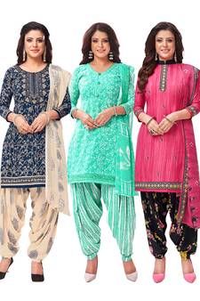 Salwar Studio Women's Pack of 3 Synthetic Printed Unstitched Dress Material Combo
