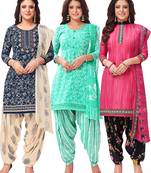 Salwar Studio Women's Pack of 3 Synthetic Printed Unstitched Dress Material Combo