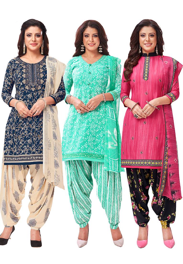 Salwar Studio Women's Pack of 3 Synthetic Printed Unstitched Dress Material Combo