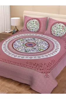 Jaipuri Print Single bed bedsheet 60 x90 in  with Single Pillow cover 18x27 in