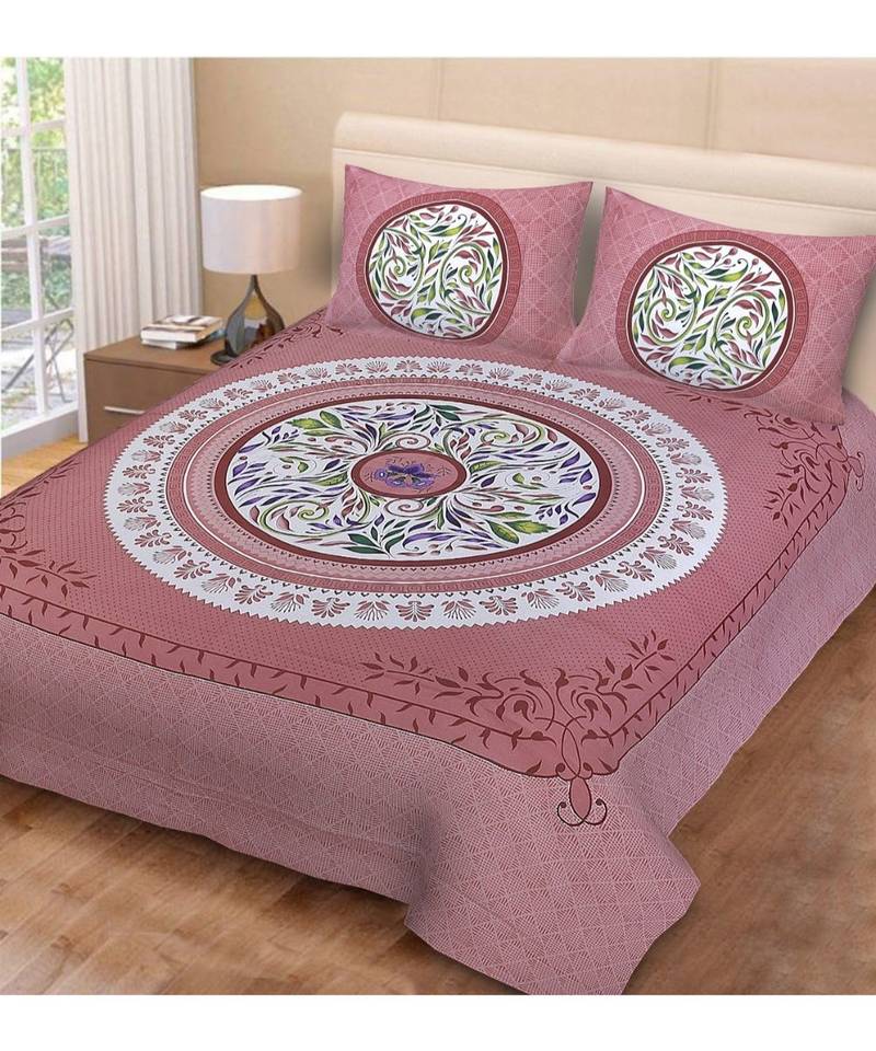 Jaipuri Print Single bed bedsheet 60 x90 in  with Single Pillow cover 18x27 in